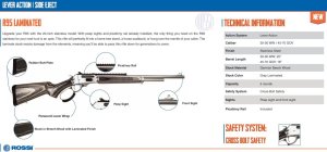 Puška opak. Rossi, Model: R95 Laminated, Ráže: .30-30 Win, hl: 20" (508mm), 5 ran, nerez