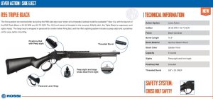 Puška opak. Rossi, Mod: R95 Triple Black, Ráže: .30-30 Win, hl: 16,5" (419mm), 5 ran,černá